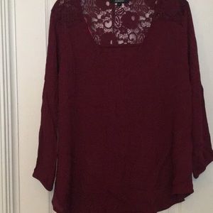 Cranberry top with lace shoulder accents
